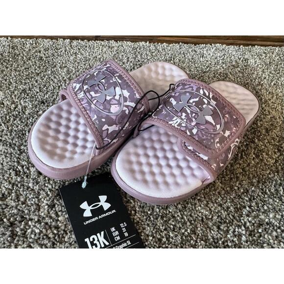 Girls Under Armour Slides Sandals Pink Size 13K - Picture 1 of 7